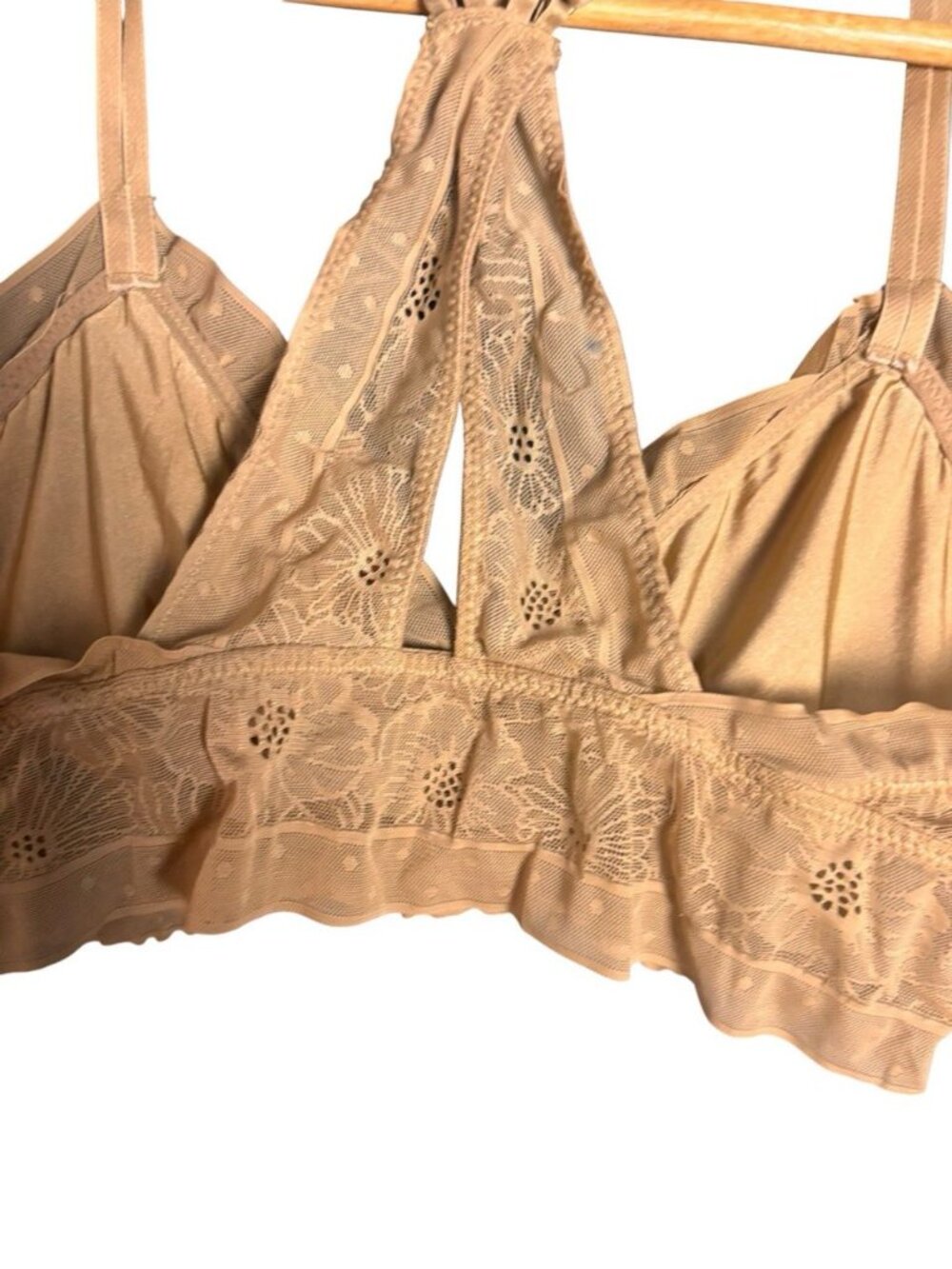 Aerie Lace Racerback Bralette Beige Nude Floral Lace Wireless Bra Size S/P - Picture 9 of 9